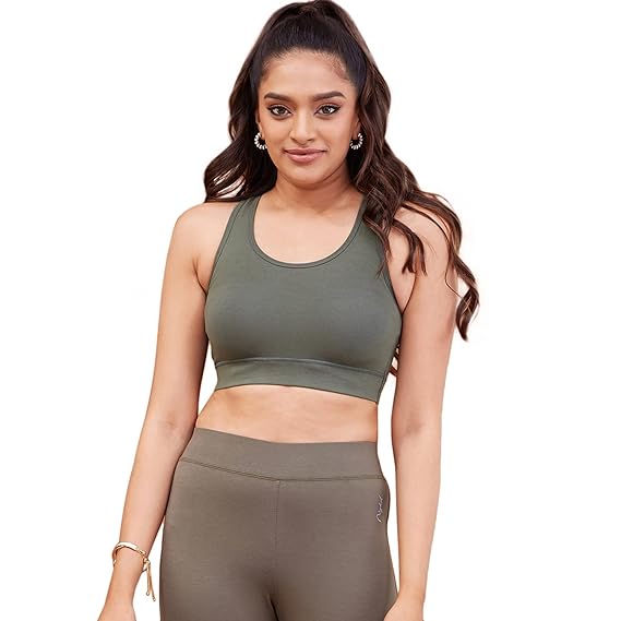 NYKD Women’s Everyday Cotton Padded Sports Bra Gym, Running & Workout Full Support, Wire-Free, Removable Pads, Stretchable – NYK059
